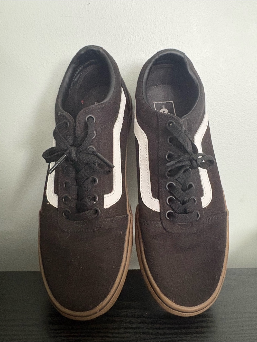 Vans Black Canvas Low-Top Sneakers with White Stripe and Gum Sole